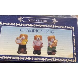 Vintage Hand Crafted Hand Painted Fine Ceramic Champion Dog Set Of 3